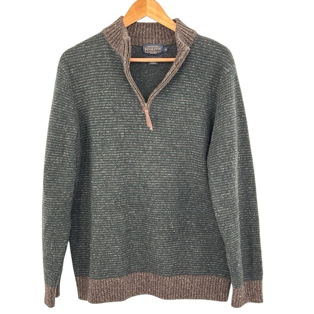 Pendleton Men's Shetland Half Zip Sweater green gray size medium